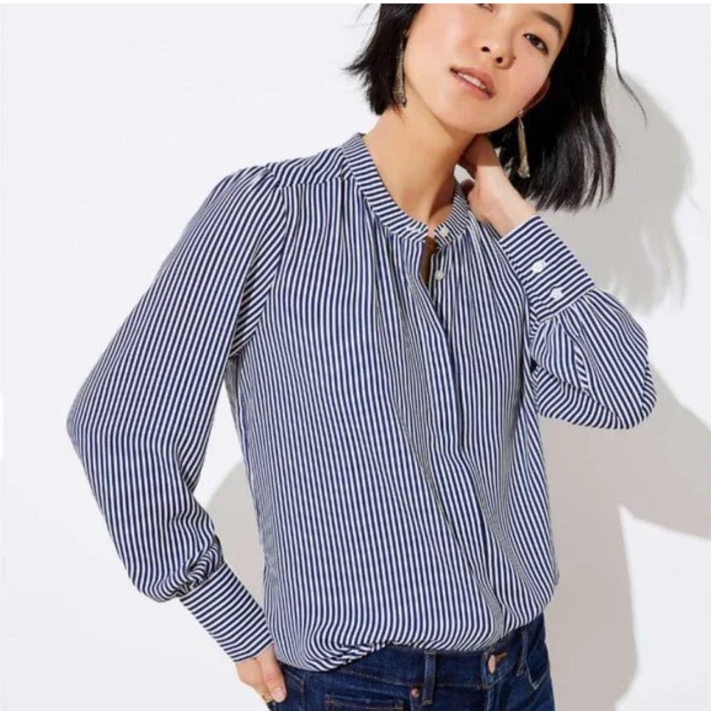 LOFT Navy Striped Blouse